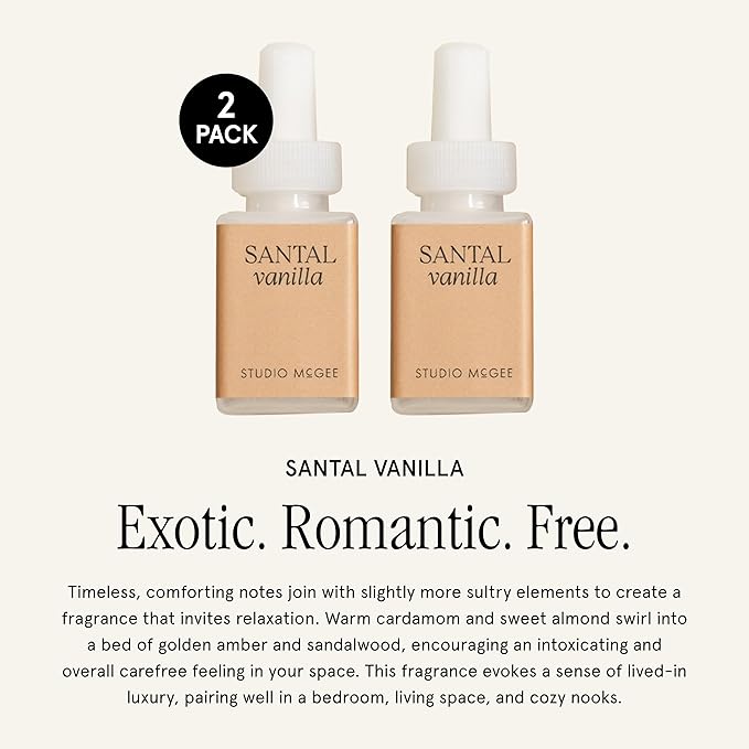 Pura x Studio McGee Home Scent Refill - Smart Air Diffuser - Up to 120-Hours of Luxury Fragrance per Refill - Home Essential - Clean & Safe Diffuser Fragrance - 2 Pack, Santal Vanilla