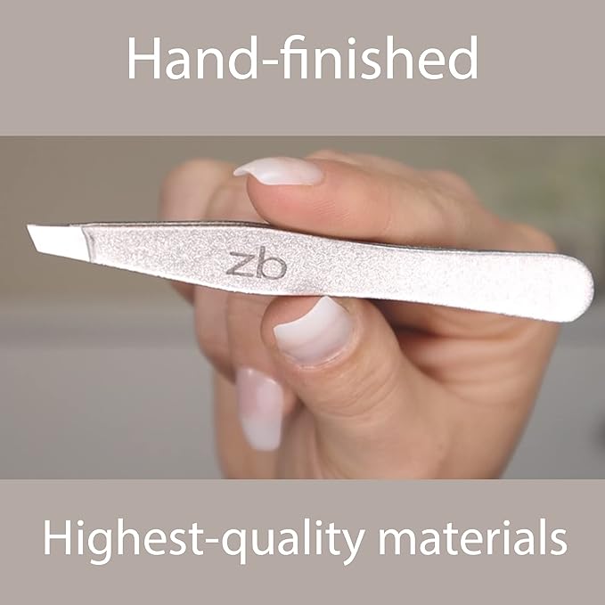 Tweezers - Surgical Grade Stainless Steel - Slant Tip for Expert Eyebrow Shaping and Facial Hair Removal - with Bonus Protective Pouch - Best Tweezer for Men and Women