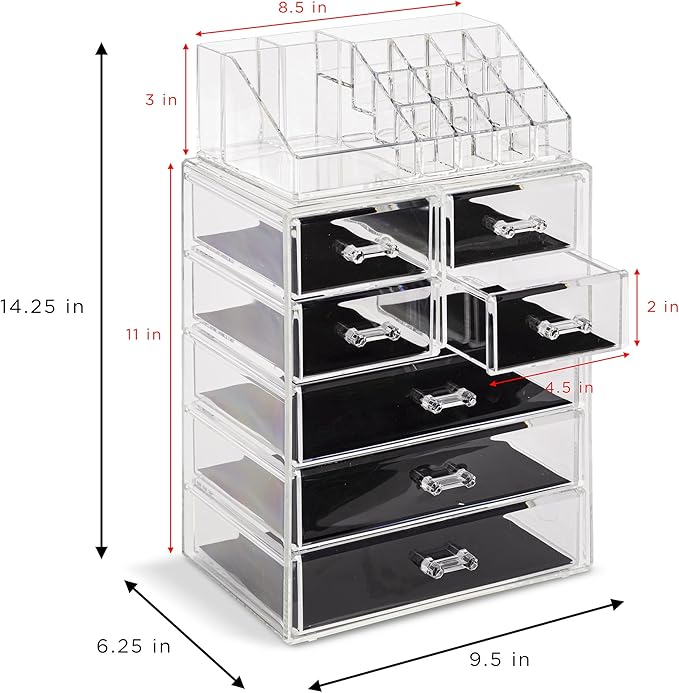 Sorbus Acrylic Makeup Organizer Set, 7-Drawer Vanity & Countertop Cosmetic Storage with Small & Wide Compartments, Clear Makeup Storage for Brushes, Lipsticks, Jewelry – Holiday Gift for Women & Teens