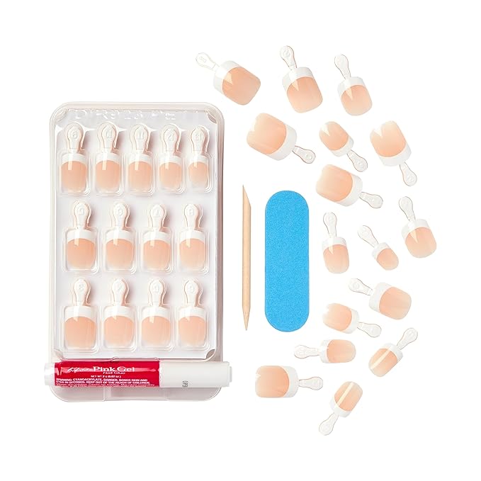 Kiss Everlasting French Nail Manicure, Chip-Free with Flexi-Fit Technology, Real Short, "Endless", Nail Kit with Pink Nail Glue (Net Wt. 2 g / 0.07oz.), Mini File, Manicure Stick, and 28 Fake Nails