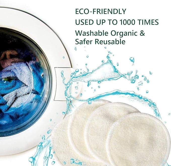 Chloven 30 Pack Reusable Makeup Remover Pads - Bamboo Cotton Rounds for Toner, Washable, Eco-Friendly for All Skin Types with Cotton Bag for Storage