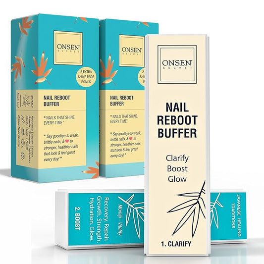 Onsen Secret Professional Nail Buffer Block | 4-Way Buffing for Natural Shine & Healthy Natural Nails - Includes 2 Extra Shine Pads, Salon-Quality, Post-Gel & Acrylic Recovery | 2 Pack