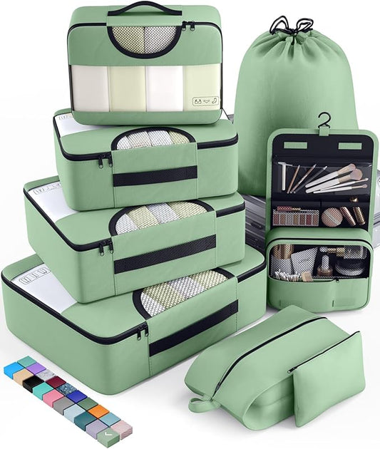 Veken 8 Set Packing Cubes for Travel Essentials, Suitcase Organizer Bags in 4 Sizes, Carry-On Luggage Accessories with Large Laundry & Hanging Toiletry Bag, Must-Have for Airplane, Road Trip & Camping
