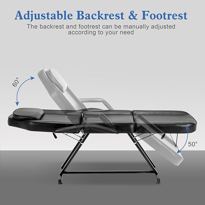 BarberPub Adjustable Tattoo Chair, 72" Multi-Purpose Facial Bed, Tattoo Treatment Table for Clients & Estheticians, 0015 (Black)