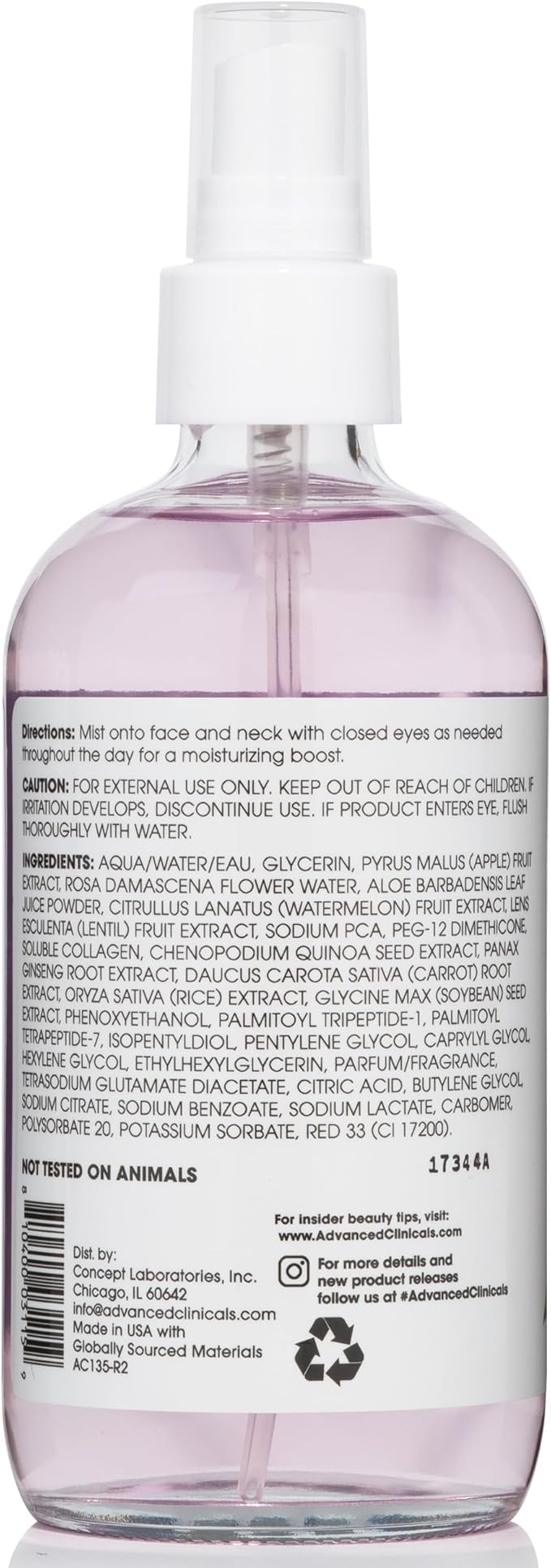 Advanced Clinicals Collagen Rosewater Face Mist Skin Care Reviving & Hydrating Facial Mist for Face | Instant Hydration Face Spray Toner with Pure Rose Water, Collagen, & Natural Extracts, 7.5 Fl Oz
