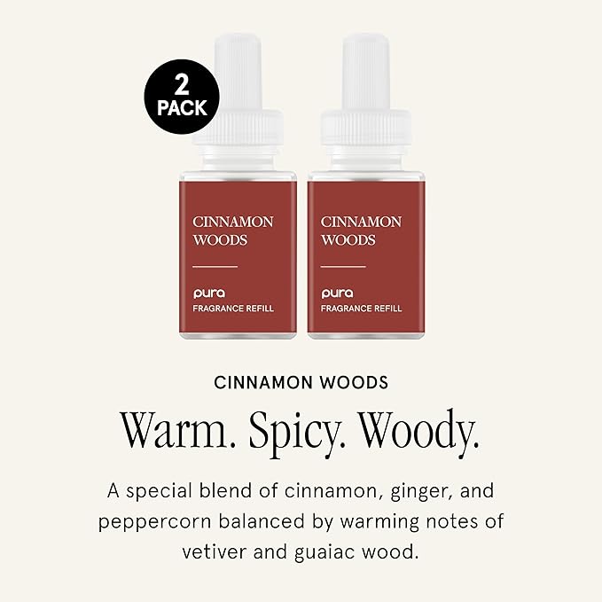 PuraHome Scent Refill - Smart Home Air Diffuser - Up to 120-Hours of Luxury Fragrance per Refill - Home Essential - Clean & Safe Diffuser Fragrance - 2 Pack, Cinnamon Woods