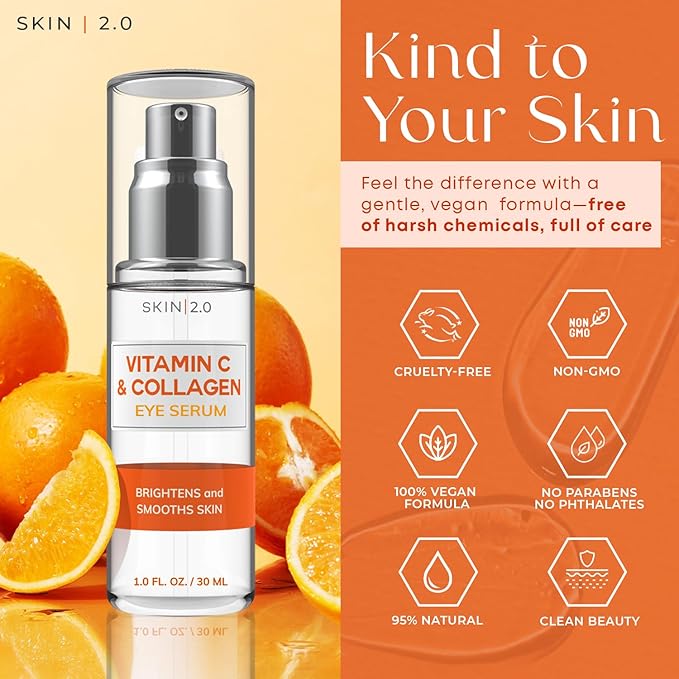 Vitamin C & Collagen Eye Serum - Dermatologist Tested, Anti-Aging, Korean Skin Care, Even Skin Tone, Firms & Hydrates - Vegan, Cruelty-Free, Clean Beauty, 95% Natural- 1.69 Fl.Oz