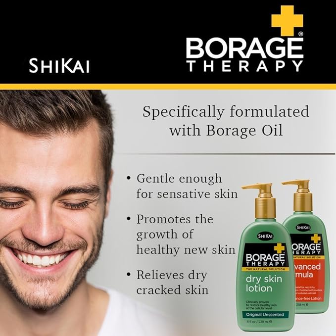 ShiKai Borage Therapy Hand Cream (2.5 oz) | Fragrance Free Moisturizer for Hands & Body | Fast Relief Lotion for Dry Skin | With Oatmeal & Shea
