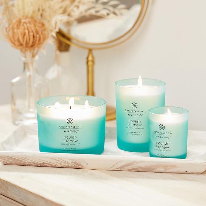 Chesapeake Bay Candle Mind & Body 3-Wick Coffee Table Jar Candle, Nourish + Renew (Coconut & Sandalwood)