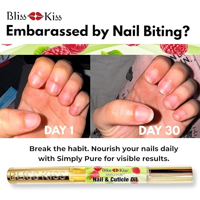 Bliss Kiss | 1 Juicy Raspberry Fragrance | Nail Oil Cuticle Pen w/Vitamin E & Jojoba⏤Nail Strengthener Nail Growth Serum for Brittle Peeling Breaking Thin Nails