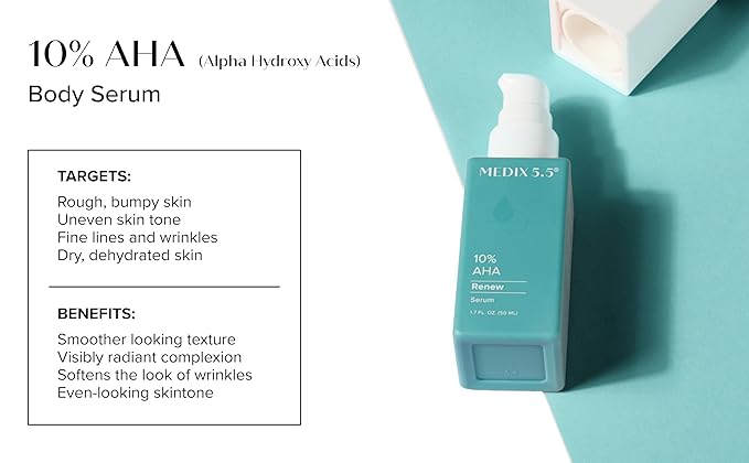 MEDIX 10% Glycolic Acid + Lactic Acid Leave-On Exfoliating Skin Care Body Gel | AHA Exfoliant Body & Face Serum Refines + Softens Dry Dead Skin, Uneven Skin Tone, KP Bumps, & Wrinkles, 1.7 Fl Oz