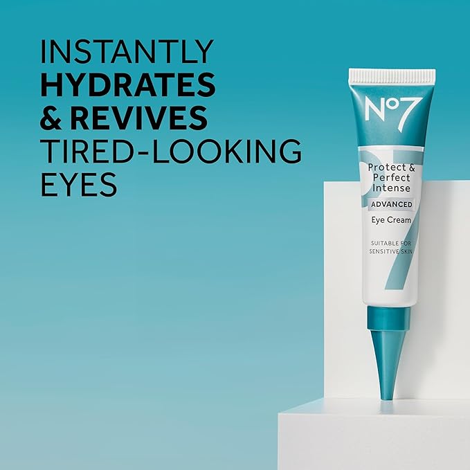 No7 Protect & Perfect Eye Cream - Intense Advanced Under Eye Cream for Dark Circles - Enriched with Hydrating Hyaluronic Acid and Nourishing Shea Butter to Revive Tired-Looking Eyes (0.5 Fl Oz)