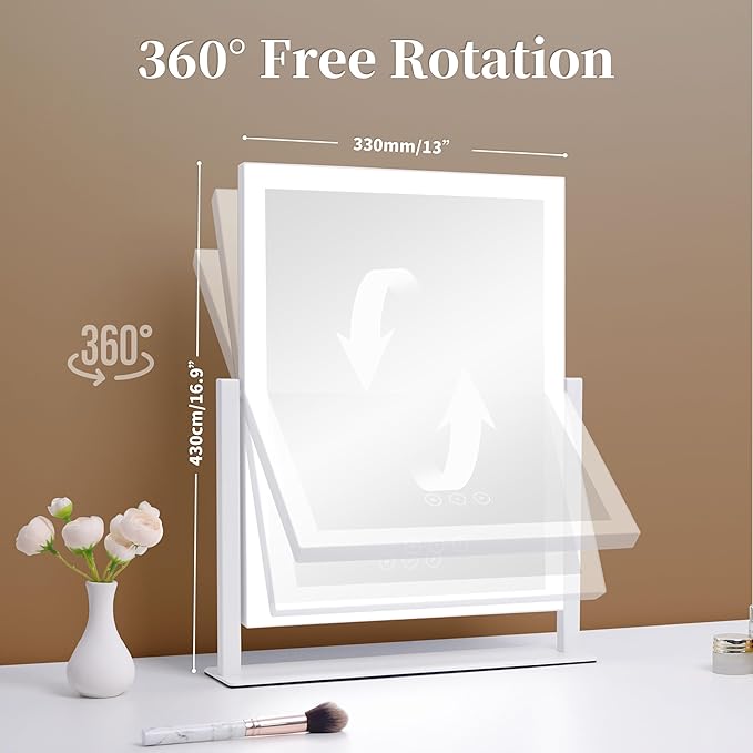 Lighted Makeup Mirror, Hollywood Vanity Mirror with Lights, Three Color Lighting Modes, and 5X Magnification Mirror, Smart Touch Control, 360°Rotation