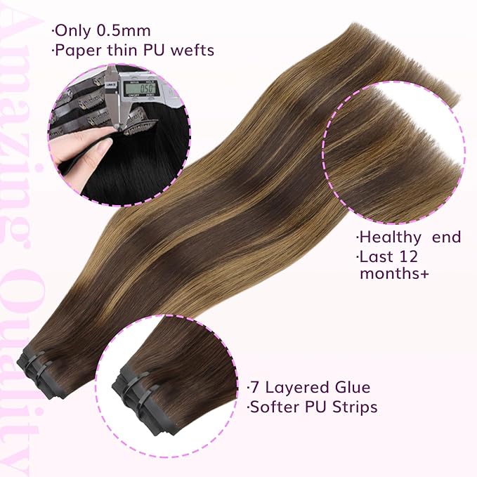 IDN BEAUTY Seamless Clip In Hair Extensions Human Hair 4/27/4 Balayage Chocolate Brown to Caramel Blonde Straight Seamless Clip Ins For Black Women PU Weft Invisible Edge 110g 22 Inch 7pcs
