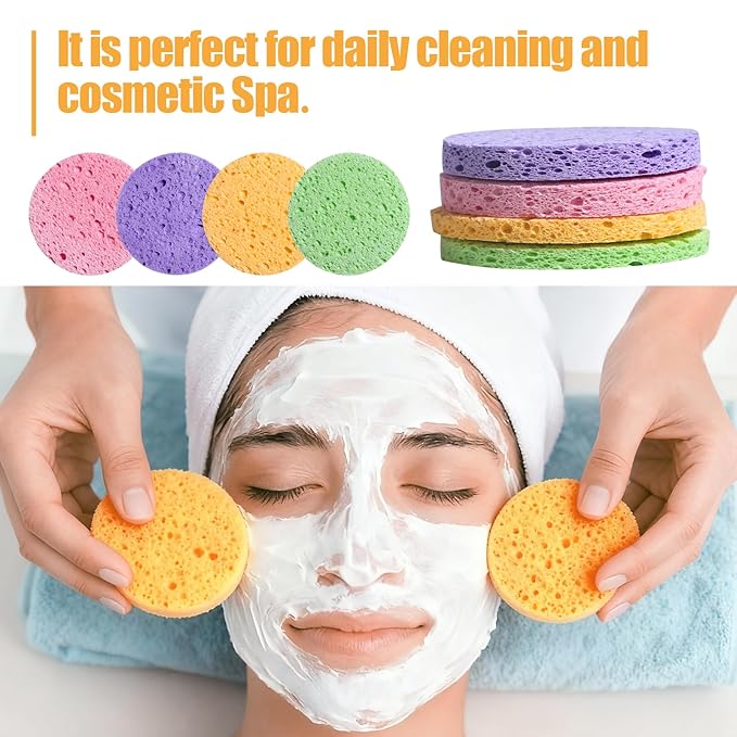 BS-MALL Compressed Facial Sponges - 80-count Reusable Cotton Pads For Face Cleansing,100% Natural Cosmetic Spa Sponges for Facial Cleansing, Soft Travel-friendly With Multi-purpose Daily Use