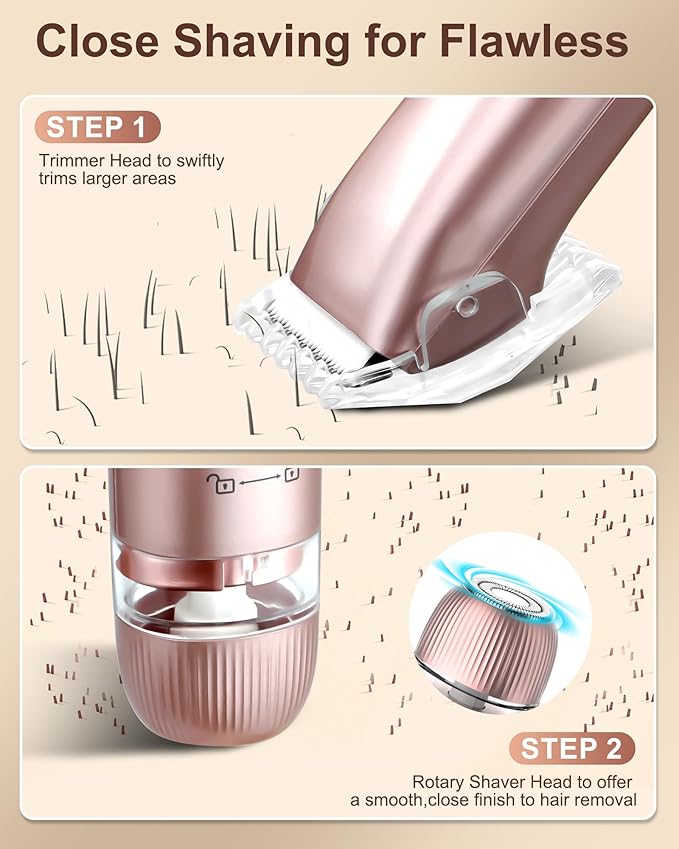 Bikini Trimmer for Women – Dual Head Electric Razors for Women, Painless Bikini Shaver & Body Trimmer, Bikini Trimmer for Sensitive Skin, Wet/Dry Electric Shaver for Shower, Beach & Travel