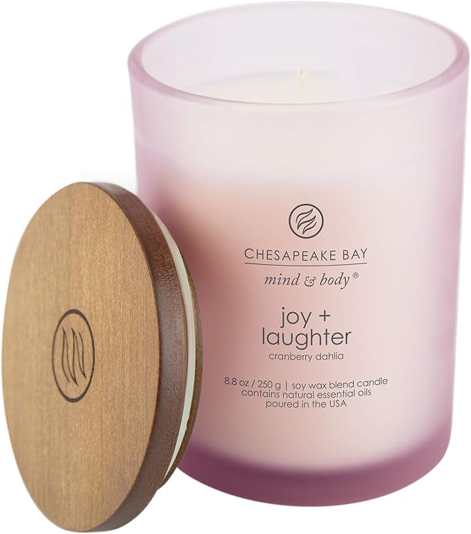 Chesapeake Bay Candle Joy + Laughter Scented Candles, Cranberry Dahlia Medium 2-Pack, Long Burn Time Home Décor