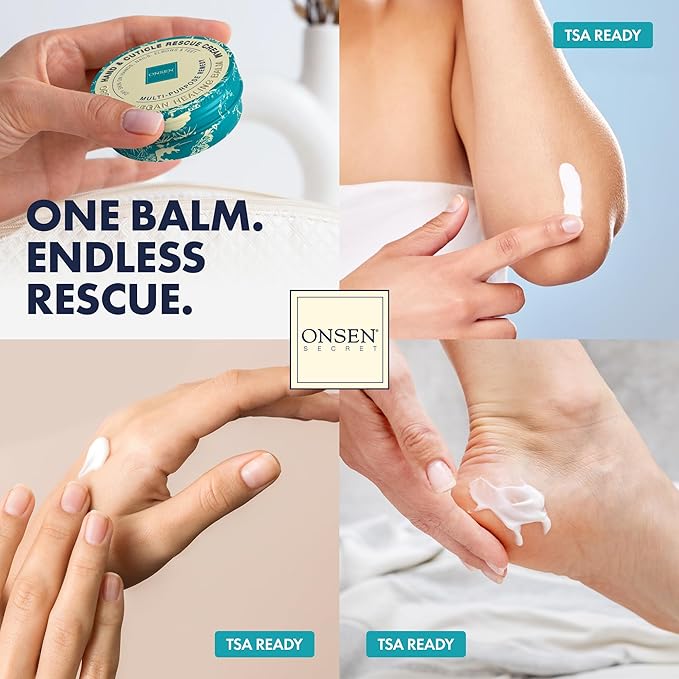 Onsen Hand & Cuticle Rescue Cream | Organic Nail Strengthener & Balm | Dry, Cracked Hands, Elbows & Feet | Shea Butter, Tsubaki & Jojoba Oil | Nail Repair & Growth, Vegan – 1 Pack (0.88 oz)