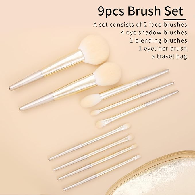 Natural Hair Makeup Brush Set Professional, Fox Hair Makeup Brushes Set with Case by Luxury ENZO KEN, Gold Cosmetic Brushes Makeup Set, Natural Makeup Brushes, Natural Bristle Makeup Brushes.(Cloud)