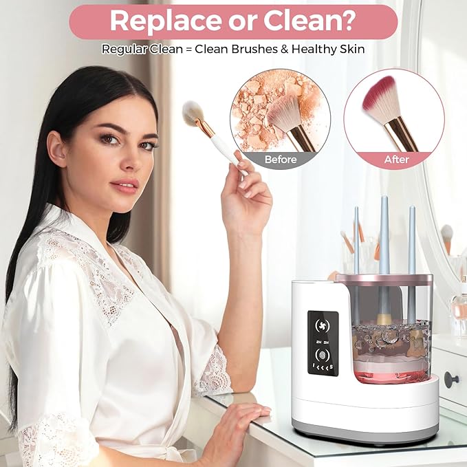 THEMARS 3 IN 1 Electric Makeup Brush Cleaner Machine With Dryer, USB Portable Automatic Cosmetic Brushes Cleaner (Snow White)