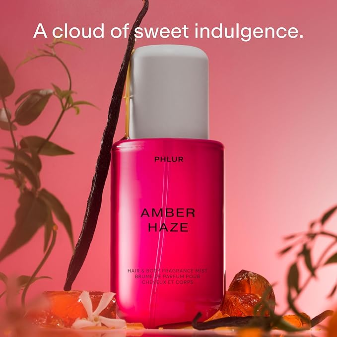 PHLUR Amber Haze Body Mist - Hair & Body Fragrance Mist - Amber, Jasmine, Saffron & Vanilla Body Spray (8 Fl Oz)
