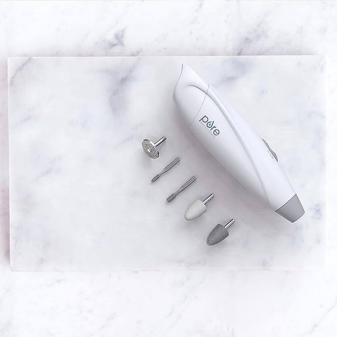Pure Enrichment PureNails Express Cordless Manicure and Pedicure System - Portable, Battery-Powered Nail File with 5 Interchangeable Attachments, 2 Speeds and Storage Bag - Ideal for Travel & Home