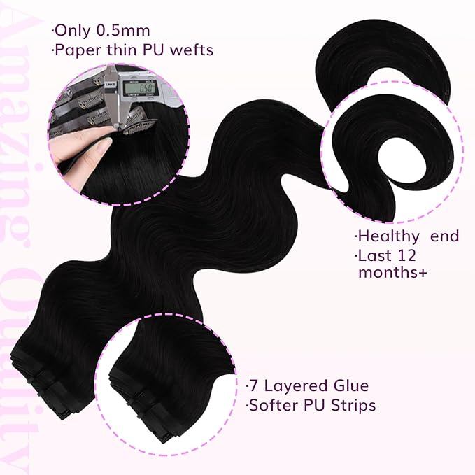 IDN BEAUTY Seamless Clip In Hair Extensions Human Hair Jet Black Real Remy Virgin Human Hair Seamless Clip Ins For Black Women PU Weft Invisible Edge Thick Soft Hair BW 110g 14 Inches