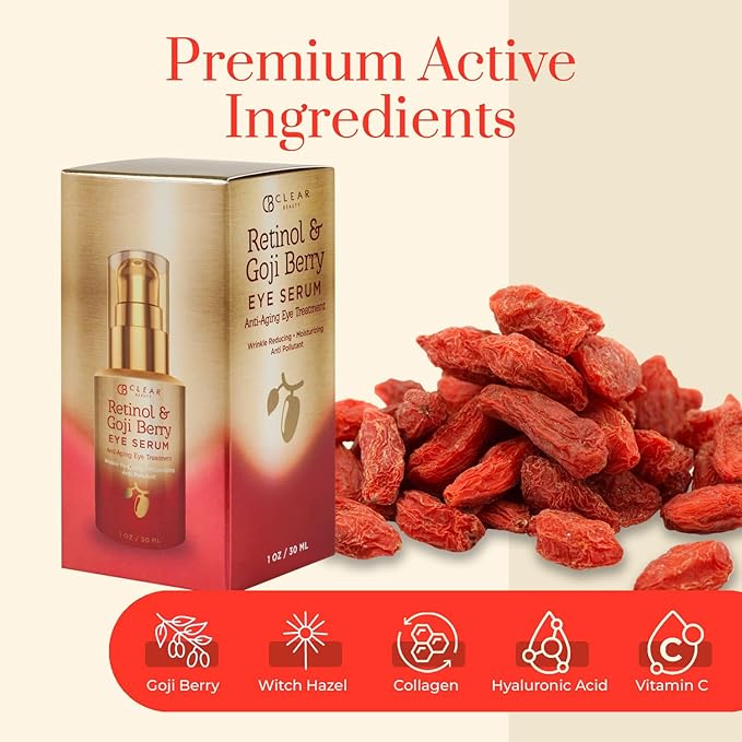 Clear Beauty Retinol & Goji Berry Under Eye Serum - Dermatologist Tested, Diminishes Fine Lines, Wrinkles, Eye Bags & Dark Circles , Clean Beauty, Cruelty-Free Korean Skin Care - All Skin Types