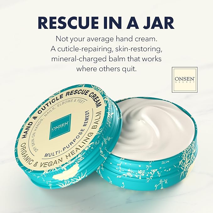 Onsen Hand & Cuticle Rescue Cream | Organic Nail Strengthener & Balm | Dry, Cracked Hands, Elbows & Feet | Shea Butter, Tsubaki & Jojoba Oil | Nail Repair & Growth, Vegan – 2 Pack (0.88 oz)