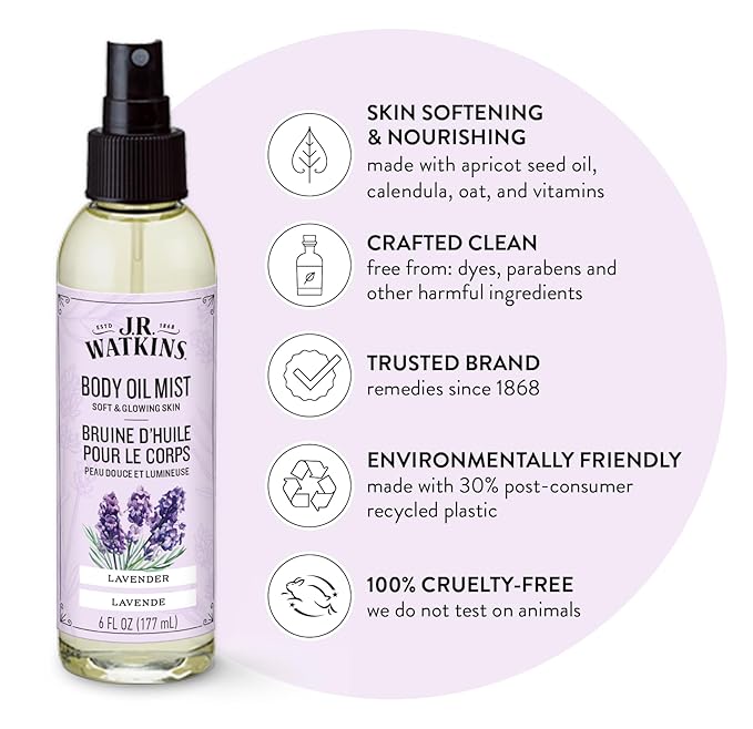 J.R. Watkins Naturally Hydrating Body Oil Mist, Lavender, 6 fl oz, 2 Pack