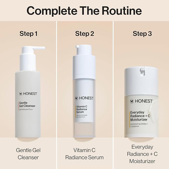 Honest Beauty Vitamin C Radiance Serum | Improves + Brightens Skin Tone and Complexion | Gentle for Sensitive Skin, Fragrance Free, Vegan | 1 fl oz