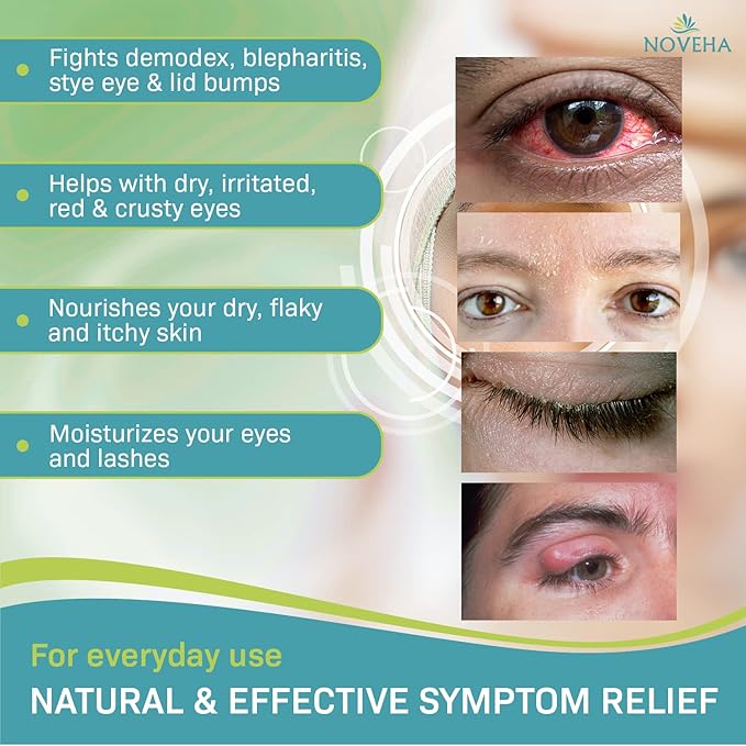 NOVEHA Tea Tree Oil Foaming Gentle Cleanser | Therapeutic Daily Skincare For Eyelash & lids, Eye Irritations, Stye Eyes, Skin Dryness, Moisturize with Organic Ingredients, All Types, 3.38 Ounce