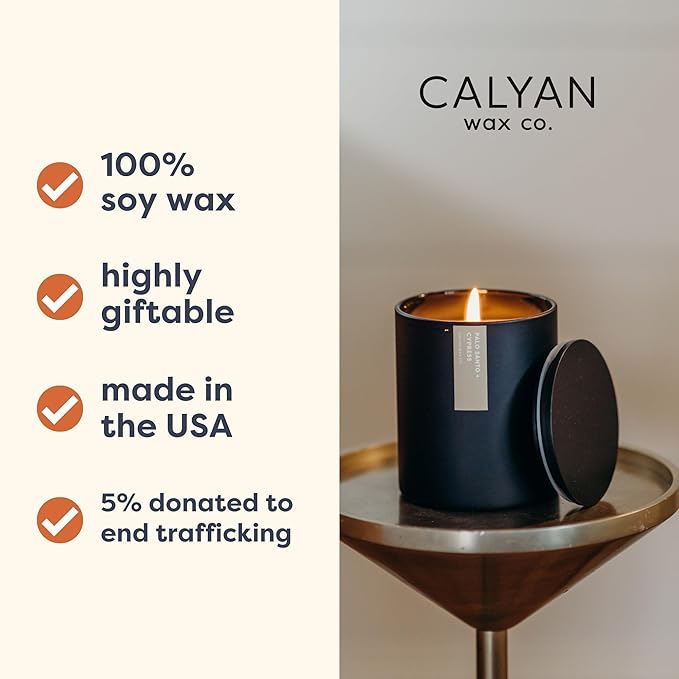 Calyan Wax Co. Palo Santo & Cypress Scented Candle - 75 Hour Burn - Luxury Non Toxic Soy Wax Candles - Long Lasting Black Tumbler Jar Candle for Home - 10.2oz
