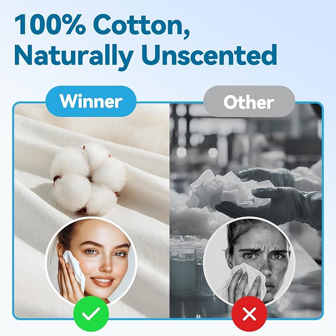 Winner Cotton Face Towels, 100% USDA Biobased Facial Towelettes, Disposable Face Towel XL, Odor-Free, Ultra Soft Makeup Remover Wipes for Sensitive Skin, Biodegradable, 100 Ct, Pack of 1