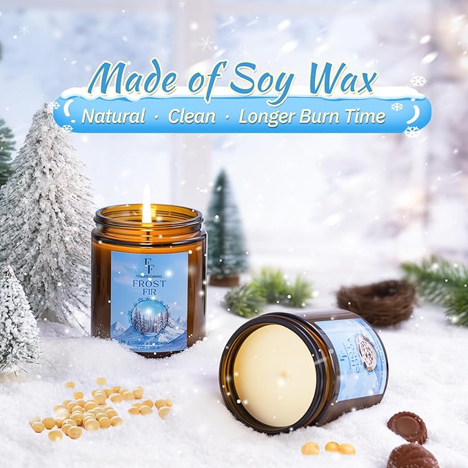 Winter Candles, Scented Candles for Home, 4 Pack Holiday Natural Soy Candles, Gifts for Women Men, Fragrance of Fir/Hot Cocoa/Vanilla Cookies/Cinnamon
