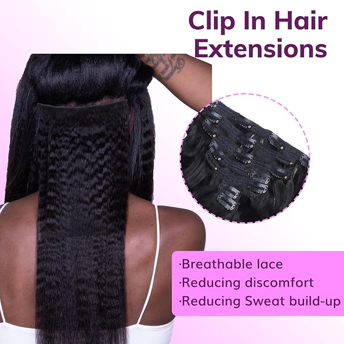 IDN BEAUTY Clip In Hair Extensions Real Human Hair, 24 Inch 120g 7pcs Kinky Straight Clip Ins Natural Black Human Hair Clip In Extensions Remy Hair Clip Ins Real Human Hair Black Women Thick Hair