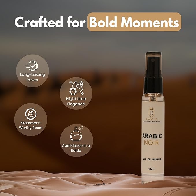 Arabic Noir Eau de Parfum – Unisex Perfume with Coffee, Jasmine, Vanilla & Cedarwood – Long-Lasting Fragrance, 10ml