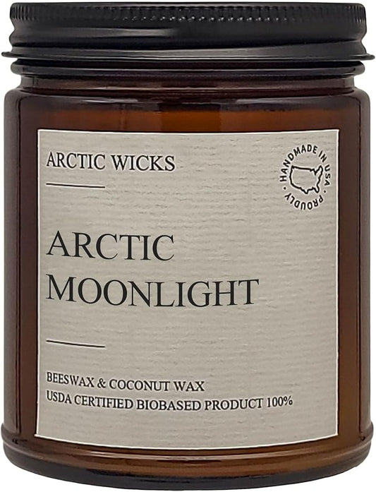 Arctic Wicks Scented Coconut Beeswax Candles | Coconut Beeswax Non Toxic Candle 9oz Amber | Farmhouse Candles Non-Toxic Clean Burn 100% USDA Certified Biobased (Arctic Moonlight)