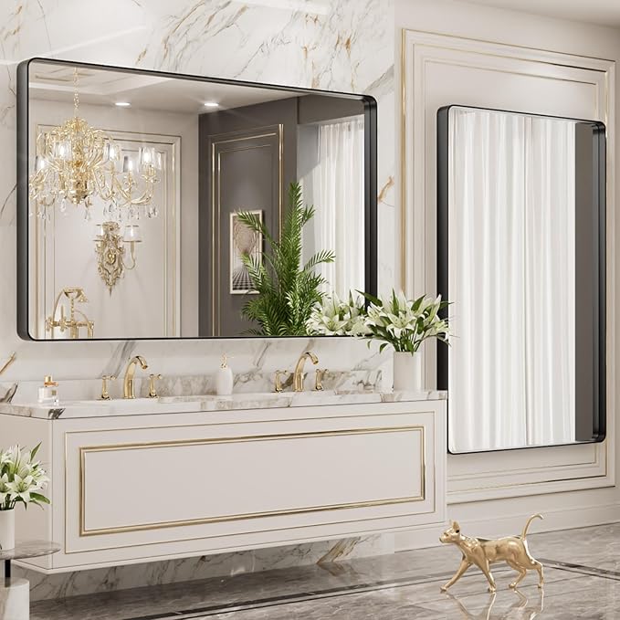 LOAAO 40X36 Inch Black Metal Framed Bathroom Mirror for Wall, Matte Black Bathroom Vanity Mirror Farmhouse, Anti-Rust, Tempered Glass, Hangs Horizontally or Vertically