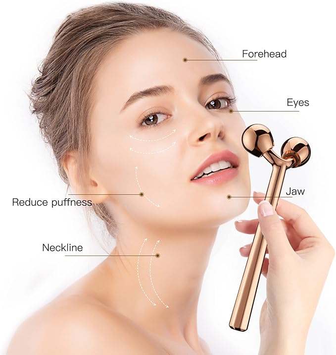 Tekson Face Roller, Facial Metal Massager, Massage Tool for face (Rose)