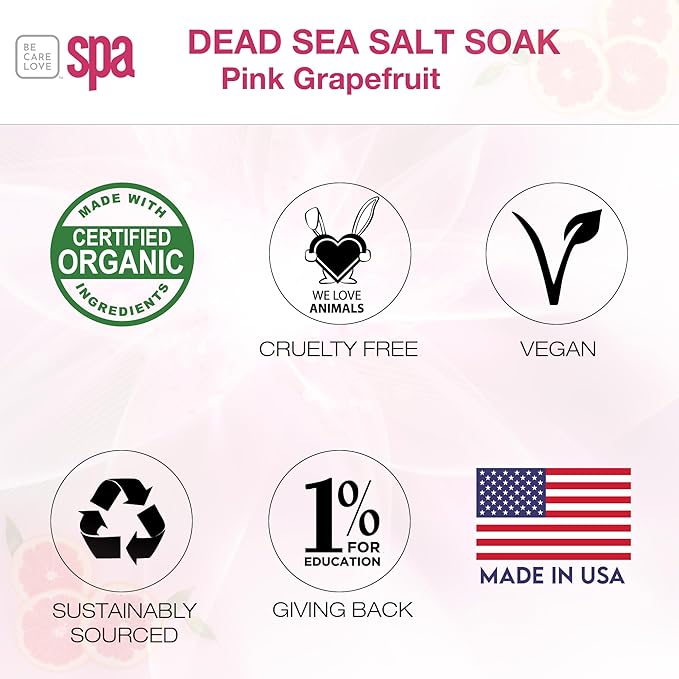 Be Care Love Spa: BCL SPA Energizing Pink Grapefruit Dead Sea Salt Soak with Organic Pink Grapefruit and Organic Argan Oil Made In USA 16 oz