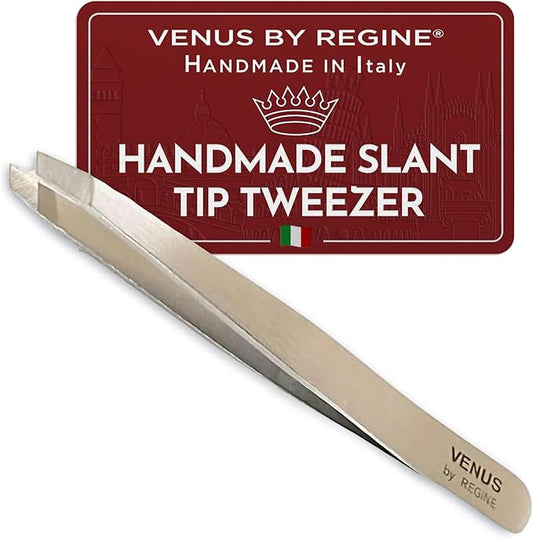 Venus by Regine Slant Tweezers - Handmade Precision Tool for Women & Men, 25-Degree Angle for Shaping Eyebrows & Grooming Facial Contours, Suitable for Eyebrow & Facial Hair Removal (Stainless Steel)