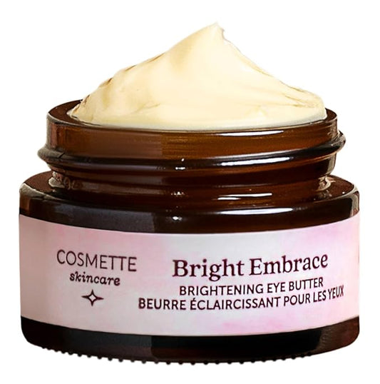 Cosmette Bright Embrace Brightening Eye Cream, Vegan Under Eye Butter for Dark Circles & Wrinkles with Niacinamide, Protect Sensitive Skin Against Aging, Natural Skincare for Clean Beauty, 0.5 FL Oz