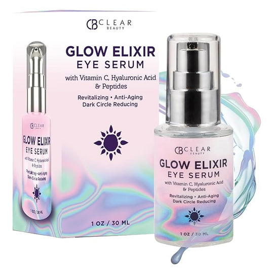 Clear Beauty Vitamin C & Hyaluronic Acid Under Eye Serum - Dermatologist Tested, Reduces Eye Bags, Puffiness, Dark Circles & Wrinkles, Clean Beauty, Cruelty-Free Korean Skin Care - All Skin Types