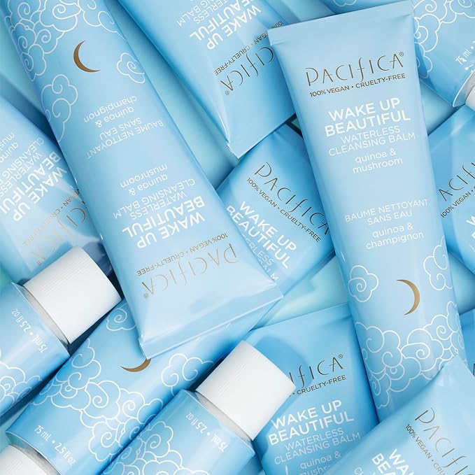 Pacifica Wake Up Beautiful Cleansing Balm & Makeup Remover - 2-in-1 Waterless Face Cleanser for Dry & Sensitive Skin, Hydrating No-Rinse Balm Dissolves Stubborn Makeup, 2.5oz
