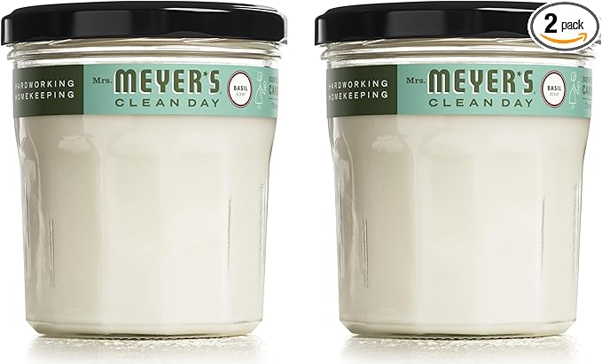 MRS. MEYER'S CLEAN DAY Scented Soy Candle, Large Glass, Basil, 7.2 oz, (Pack of 2)