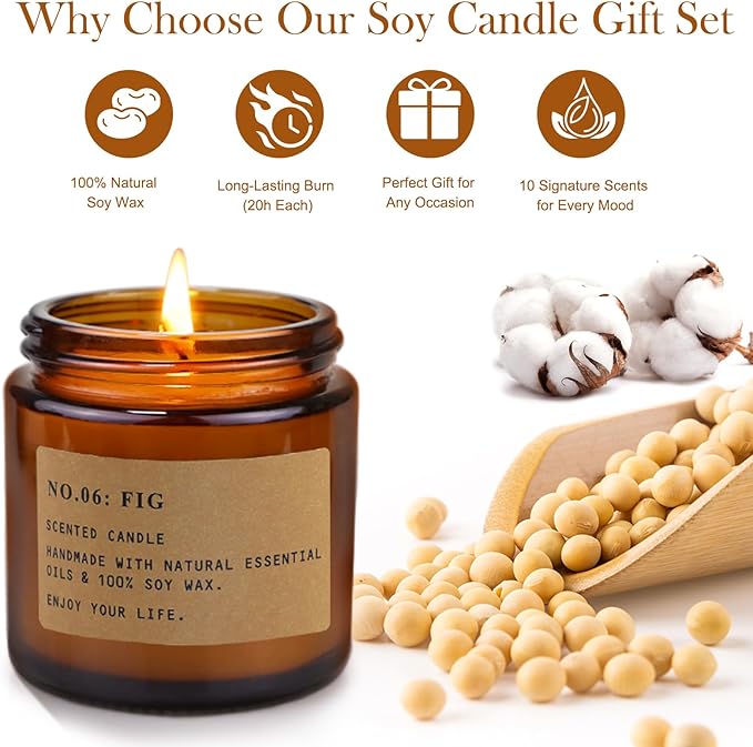 Candle Gift Set for Women – 8 Pack Scented Candles for Home,Long Lasting Soy Wax Amber Jar Candles, Aromatherapy Candle Set,Perfect Holiday & Christmas Gifts