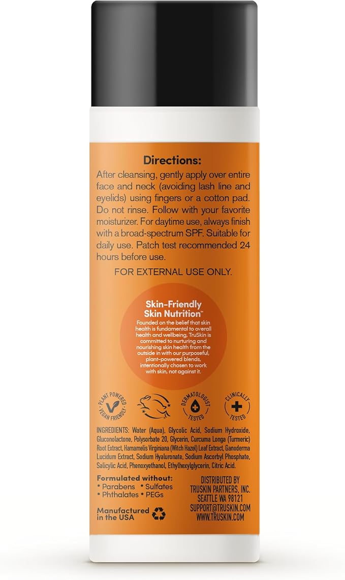 TruSkin BHA Liquid Exfoliant & Toner – PHA AHA BHA Gentle Exfoliator with Salicylic & Glycolic Acid, Vitamin C – Improve Appearance of Tone & Texture, Unclog & Minimize Look of Pores, 4.2 fl oz