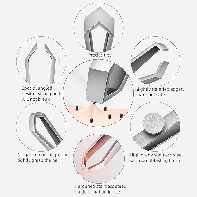 Beard Tweezers - Stainless Steel, Fine Hair Removal Tool, 5mm Tip, Clear Box 1Pack