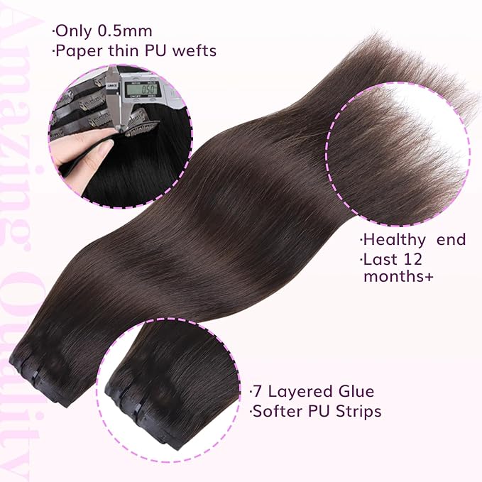 IDN BEAUTY Seamless Clip In Hair Extensions Human Hair Dark Brown Real Remy Virgin Human Hair Seamless Clip Ins For Black Women PU Weft Invisible Edge Thick Soft Hair ST 110g 14 Inches